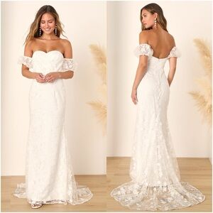 LULU’S Magical Beginnings White 3D Floral Embroidered Maxi Dress